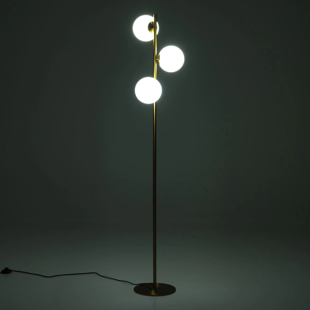 Lampada da terra 3 paralumi in acciaio finitura ottone cm. Ø.30 H.160