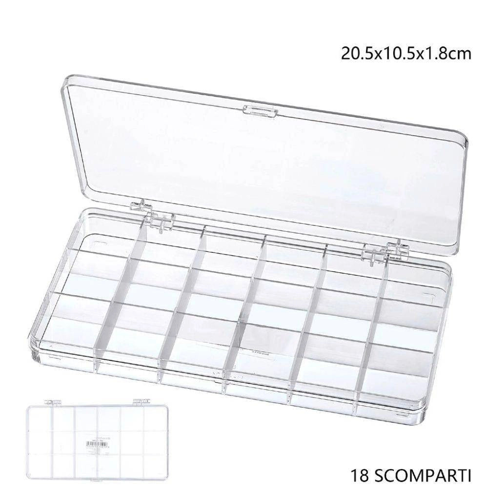 Trade Shop - Scatola Portaoggetti 18 Scomparti Pratico Contenitore Misura 20.5x10.5x1.8 Cm -