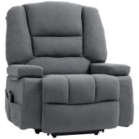 Poltrona Alzapersona Reclinabile con 8 Punti Massaggianti, in Tessuto Effetto Lino, 97x90x102 cm, Grigio