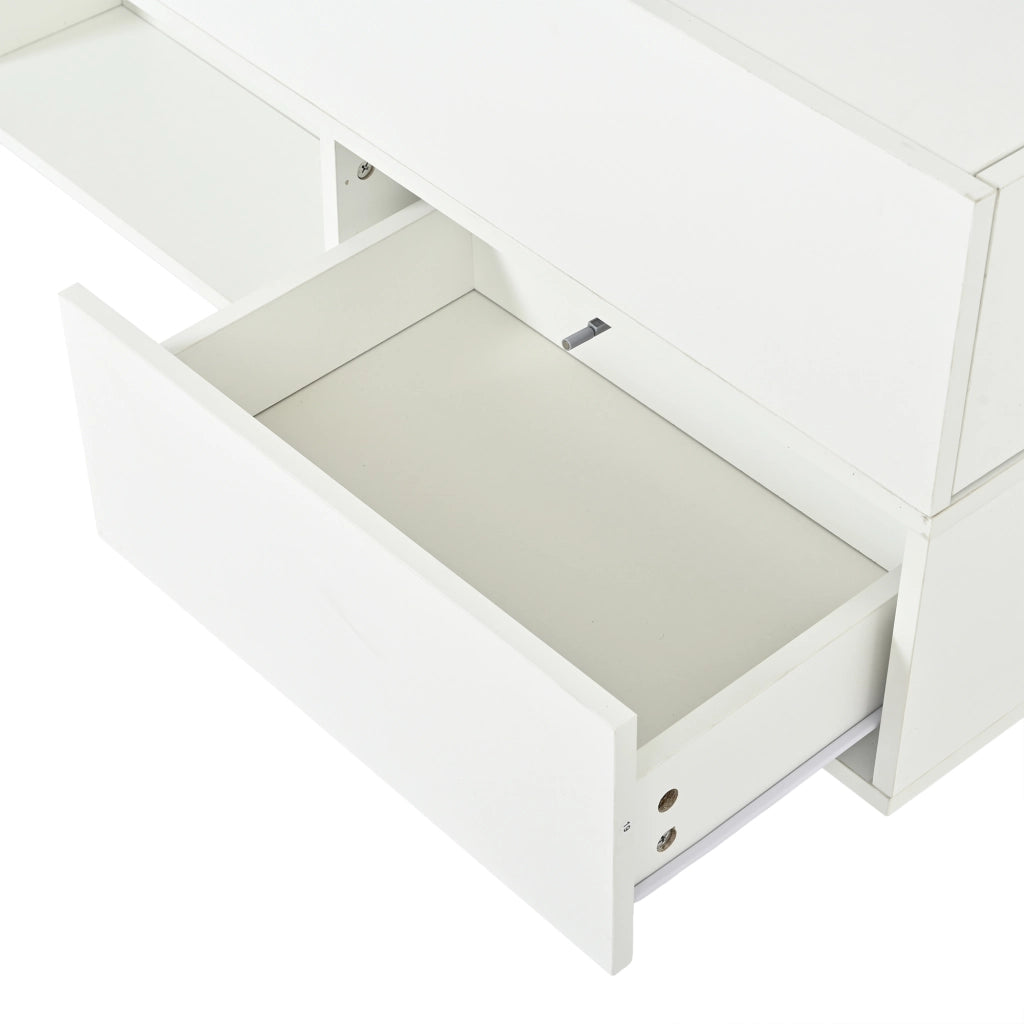 Tavolino da caffè alzabile con 4 cassetti e ruote - per soggiorno - 100x50x52 cm - bianco