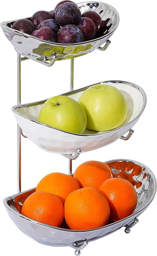 Fruitrek a 3 livelli, ceramica, fruttaio per cucina, telaio moderno in metallo, fruttaio sul piano di lavoro