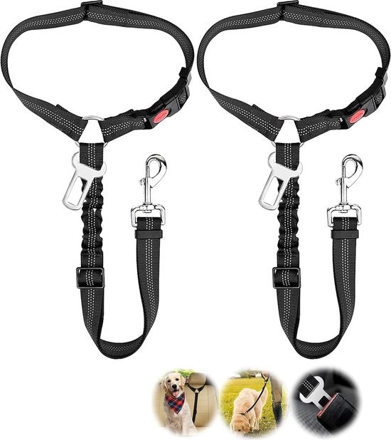 Riem per cani 3 in 1, cintura di sicurezza per auto con cani con cinturone elastico riflettente in nylon, cintura di sicurezza per cani per tutti i tipi di razza e per autovetture con portabagagli