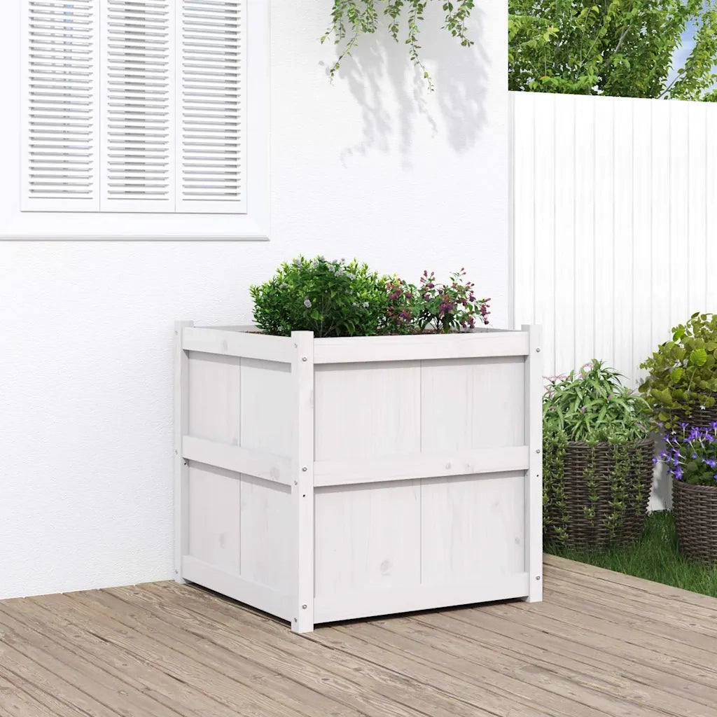 Fioriera da Giardino Bianca 70x70x70 cm Legno Massello di Pino 837435