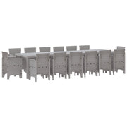 Set da pranzo per giardino  da 15 pezzi in polyrattan grigio chiaro