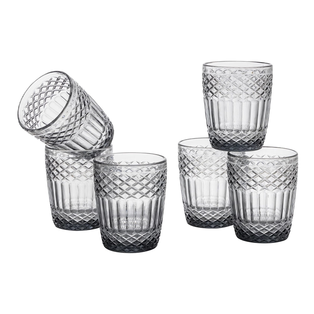 Set 6 bicchieri acqua 300 ml Agadir vetro sfaccettato fumé