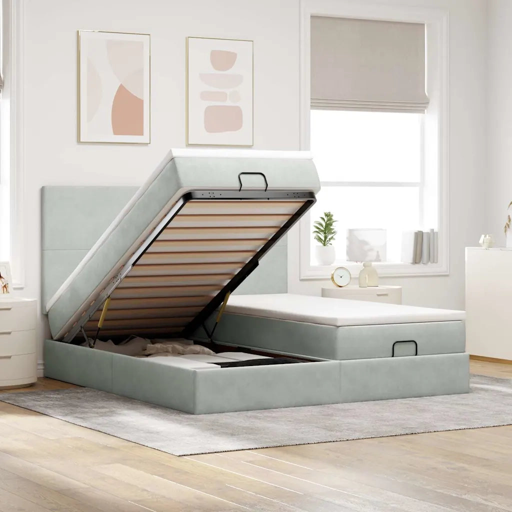 Struttura Letto Pouf con Materassi 160x200 cm in Velluto 3313748