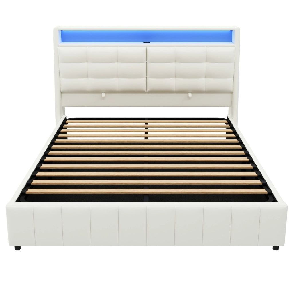 Letto piattaforma 160x200 con LED, USB e spazio contenitivo