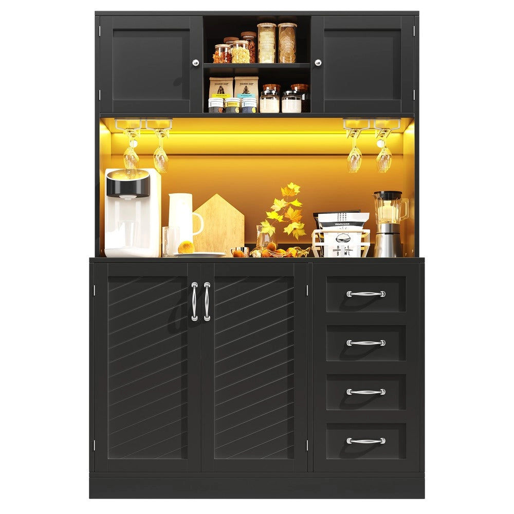 Mobile Buffet con LED, Cassetti e Ripiani ¨C Xylo ¨C Verde/Nero/Bianco, 120x40x188