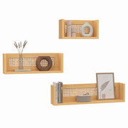 IDMarket - Set di 3 mensole da parete EDHEN in legno e canna 60/45/30 cm