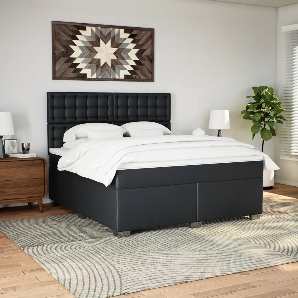 Giroletto a Molle con Materasso Nero 180x200 cm in Similpelle