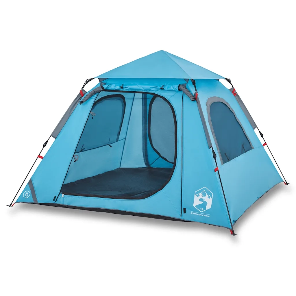 Tenda a Cupola da Campeggio 4 Persone-Tenda per Escursionismo Blu a Rilascio Rapido 666430