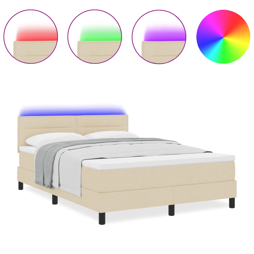 Letto a Molle con Materasso e LED Cream 140x190 cm in Tessuto