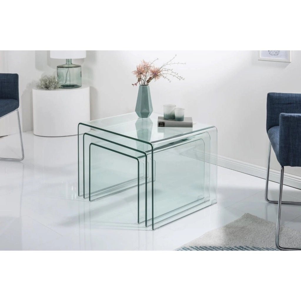 Tavolini impilabili HOLOW – Set di 3 tavolini bassi design in vetro temperato