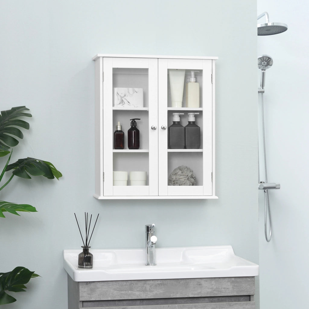 Mobile bagno pensile con ante a vetro ¨C zephmum ¨C 55x20x65 cm bianco