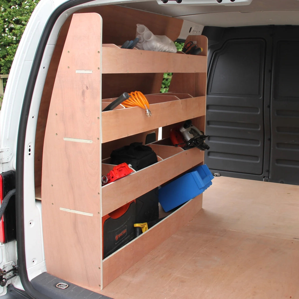 Scaffale per Van VW Caddy Maxi in Legno Compensato 12mm con 14 Scompartimenti