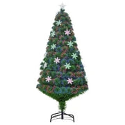 Albero di Natale Artificiale 150cm con Fibre Ottiche e 21 Luci LED, Decorazioni a Forma di Fiocco di Neve, Verde