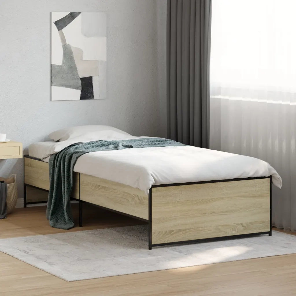Giroletto-Struttura Letto Rovere Sonoma 100x200 cm Legno Multistrato e Metallo 861480
