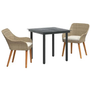 Set da Pranzo per Giardino con cuscino 3 pz | Set Salotto da Giardino Beige polyrattan