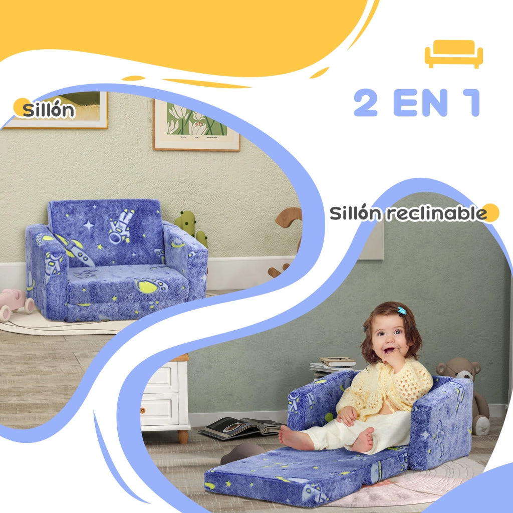 Divano letto per bambini 2 in 1 ¨C zephmum ¨C Tessuto, blu, cuscini lavabili