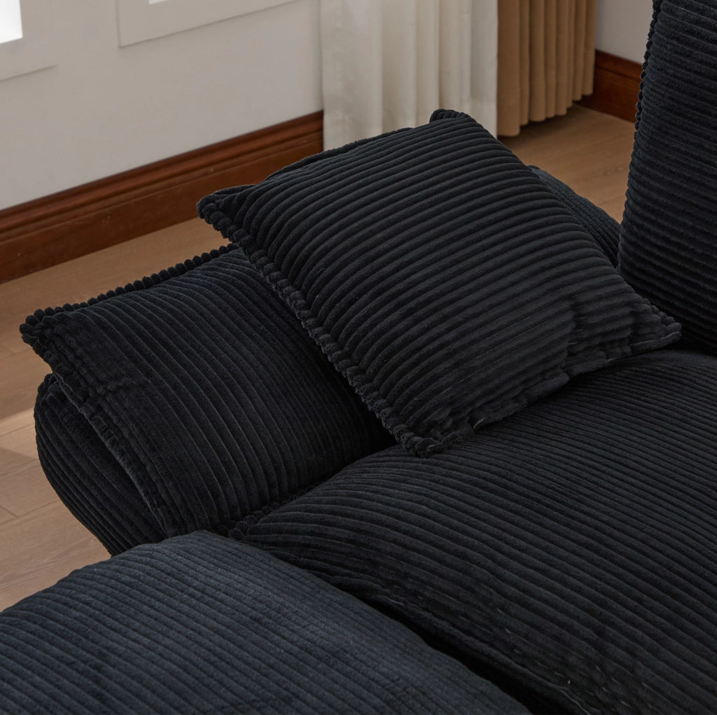 Divano 2 posti in velluto a coste con pouf, USB-C e tasche