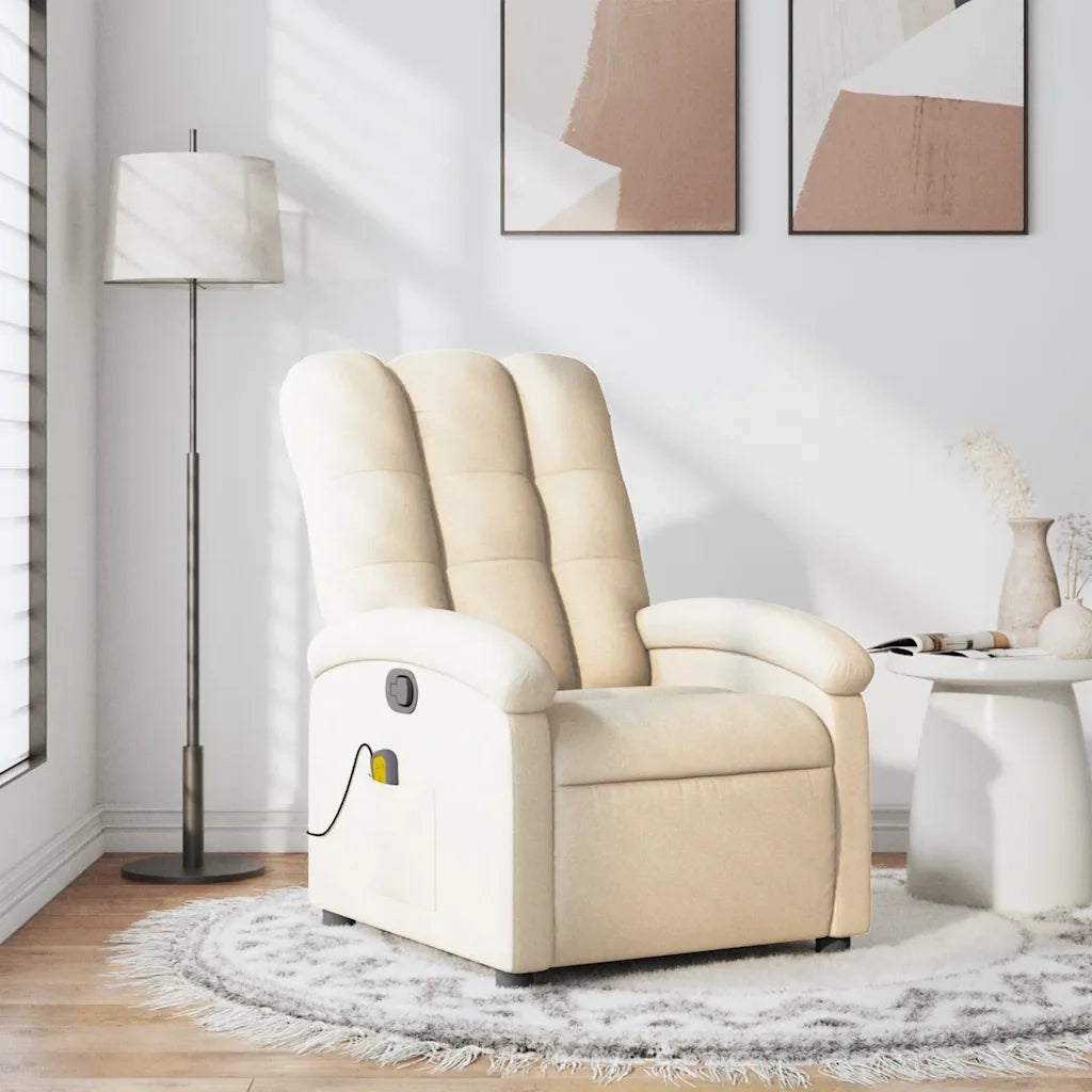 Poltrona Massaggiante | Sedia Relax Reclinabile Crema in Tessuto