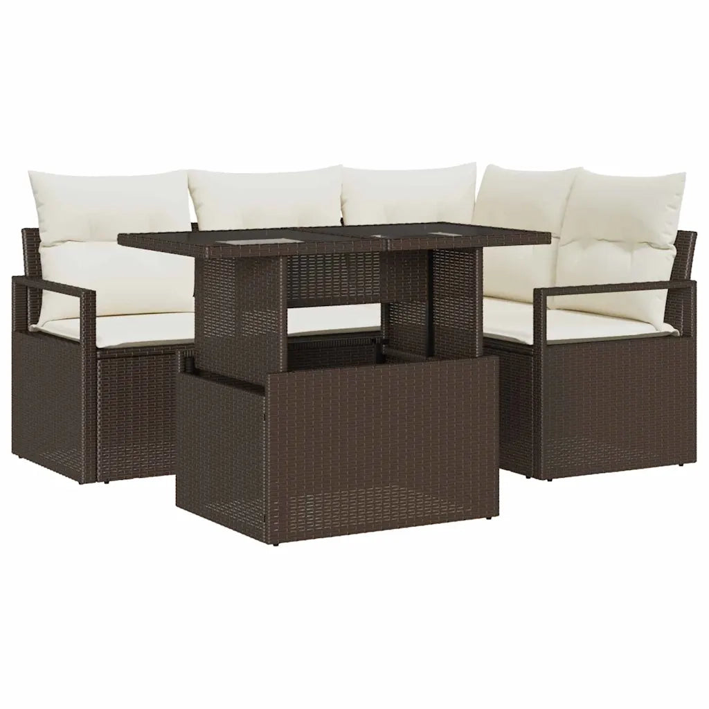 Set Divano da Giardino con cuscino 5 pcs Marrone Poly Rattan 3357551