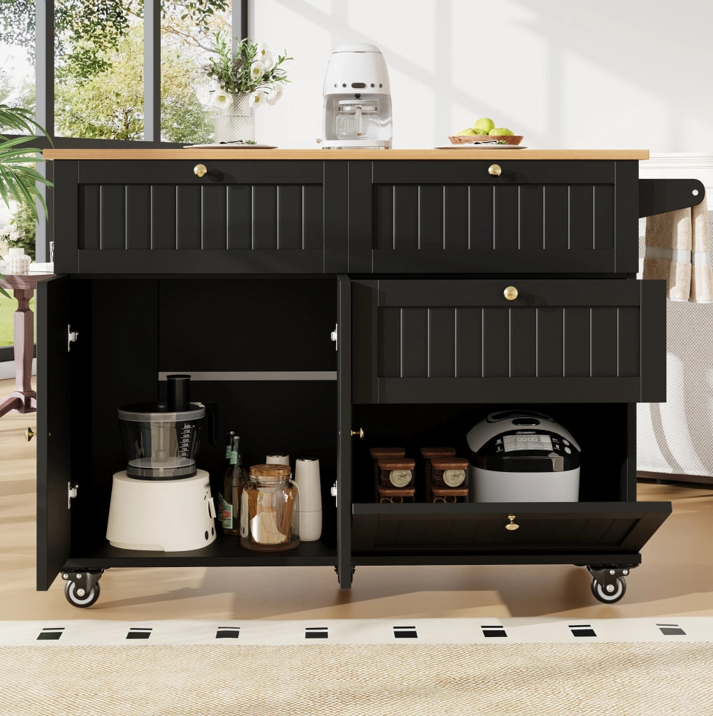 Carrello cucina 133x37.3x88 cm con ruote e piedini regolabili in MDF nero