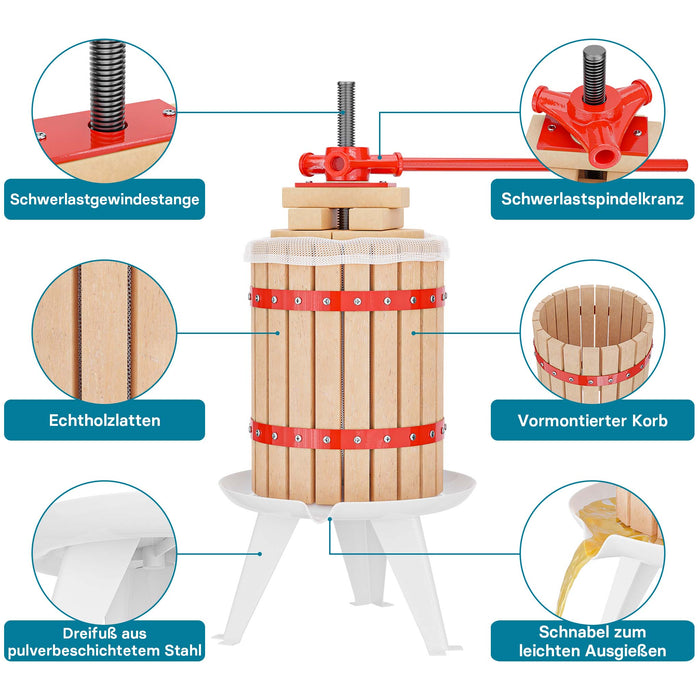 Set Mulino macina frutta 7 l e Torchio frutta 6 l con gabbia in legno e scacco di spremitura