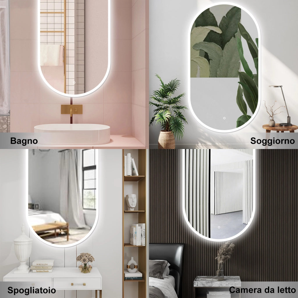 AICA Specchio da bagno 50 x 90 cm, dimmerabile，interruttore touch， Funzione Memoria, antiappannamento