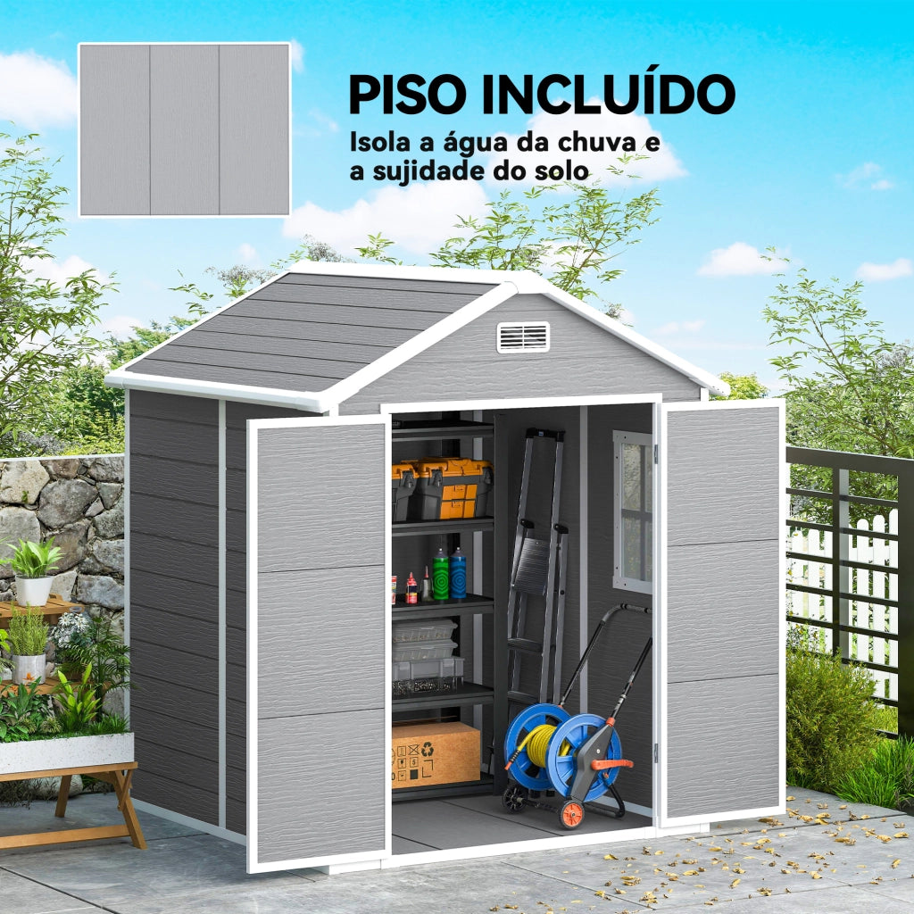 Capanno per giardino in plastica con finestra e pavimento ¨C zephmum ¨C Grigio 145x95x115 cm