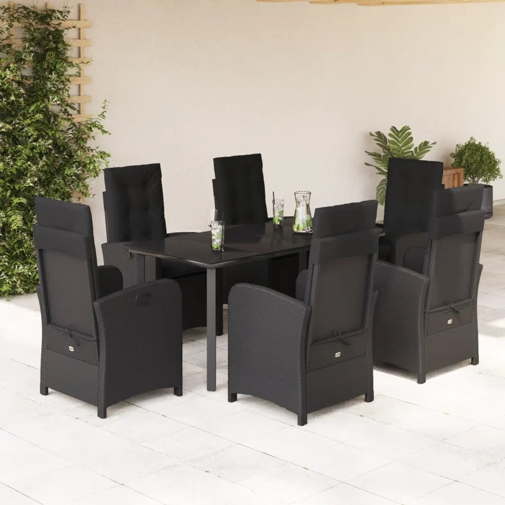 Set da Pranzo da Giardino 7 pz Nero con Cuscini in Polyrattancod mxl 113551