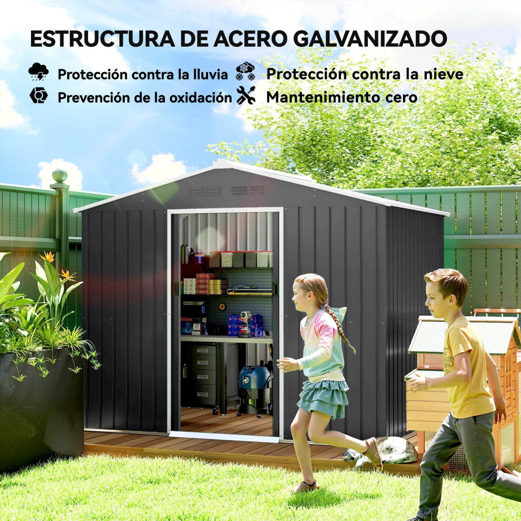 Casetta da Giardino con Porte Scorrevoli ¨C Zephmum ¨C Grigio Scuro 236x171x191 cm