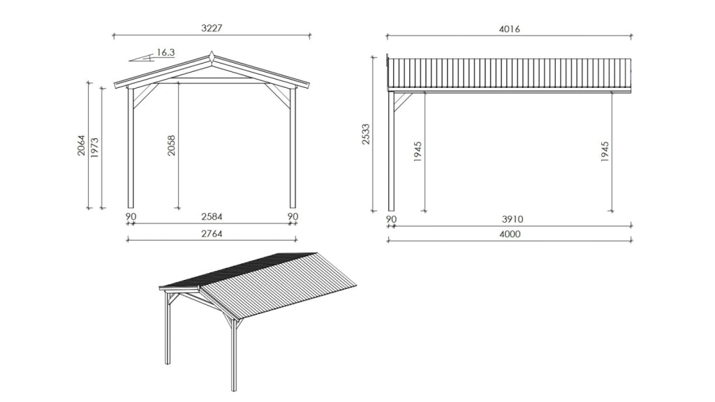 Casetta da giardino in legno – 3x3 m con estensione 4x2.76 m - 20 m² - DOM676+DOS194 - ALTANKA