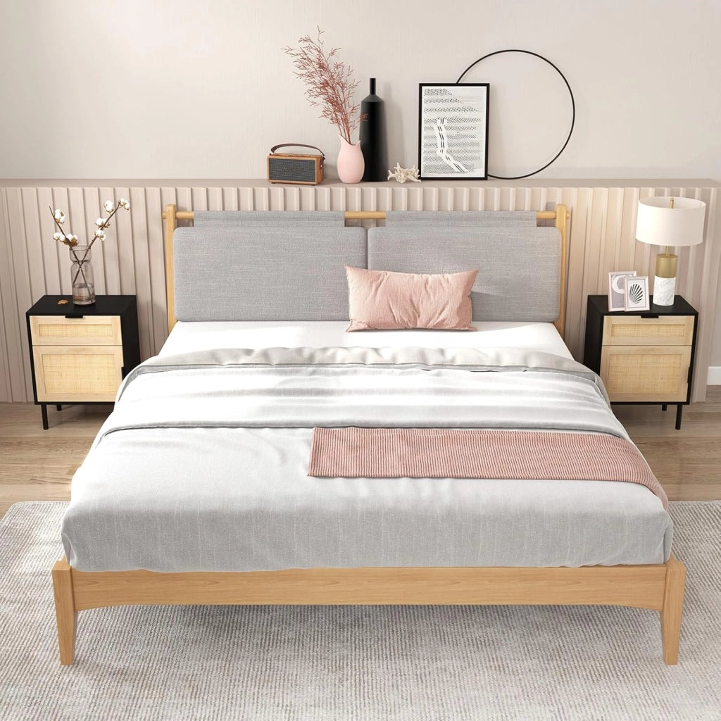 Set di 2 Comodini con Cassetto e Anta, Tavolini in Rattan Stile Bohémien Salvaspazio, Mobiletto Armadietto per Camera da Letto, Soggiorno e Ingresso, 45 x 30 x 59 cm (Nero)
