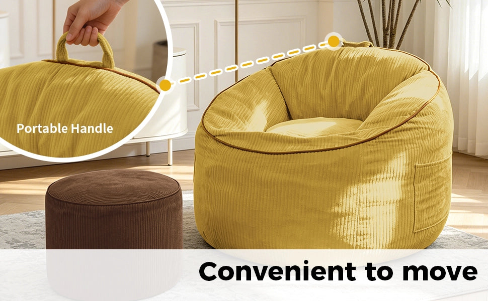 Poltrona con pouf sagomata ergonomica con tasca laterale portaoggetti per relax e lettura in flanella gialla