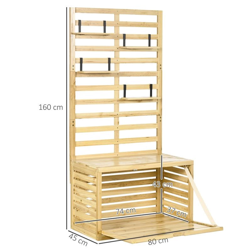 CASSAPANCA DA GIARDINO CON TRALICCIO E 4 RIPIANI IN LEGNO CON CHIUSURA MAGNETICA, 80X45X160 CM