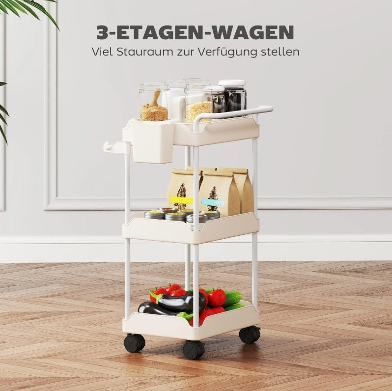 Carrello portatutto con 3 cestelli e portaasciugamani bianco