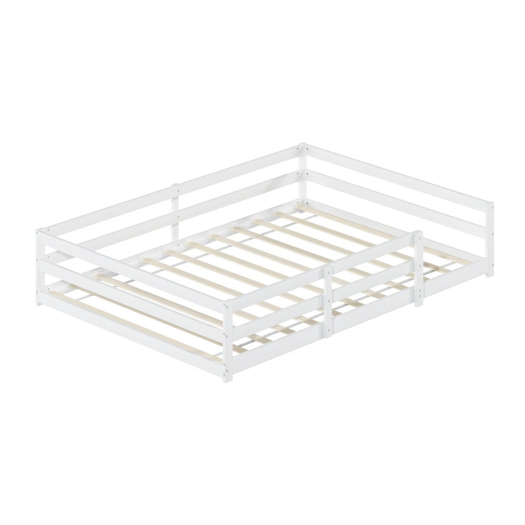 Letto Montessori a pavimento 140x200 cm con sponde su 4 lati, legno di pino massiccio, bianco