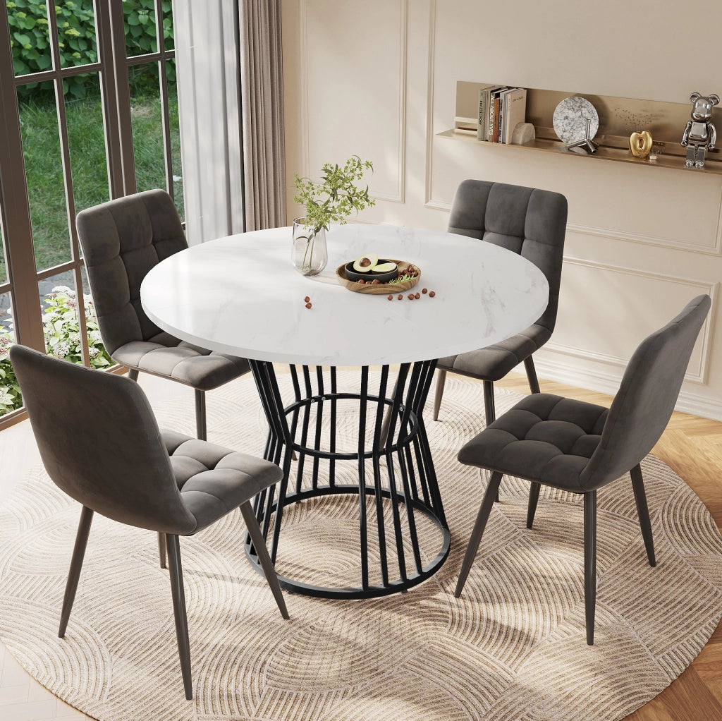 TAVOLO DA PRANZO ROTONDO 100 cm MDF NERO EFFETTO MARMO
