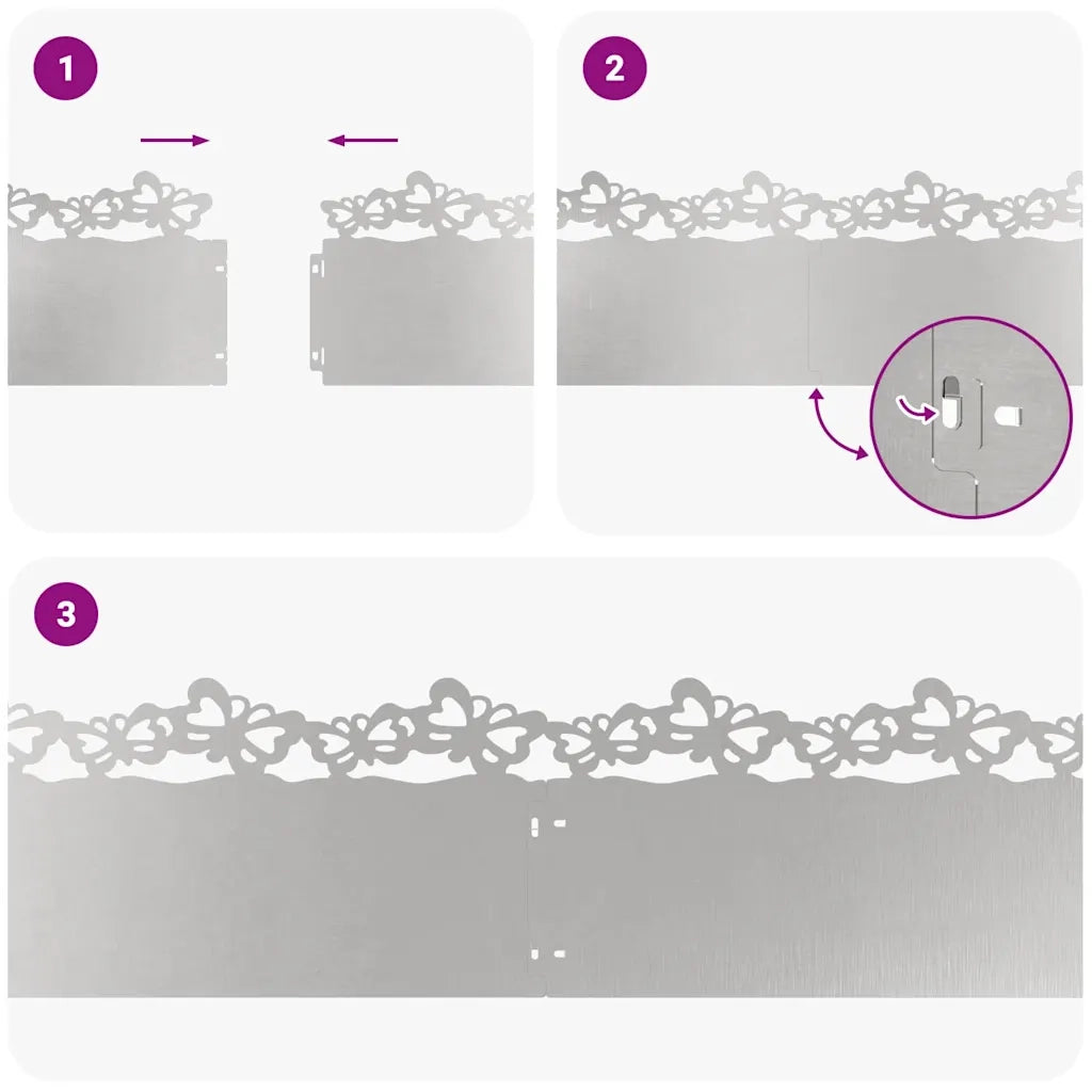 Bordure per prato 10 pz 103 x 0,05 x 22 cm Acciaio Inox Argento 874819