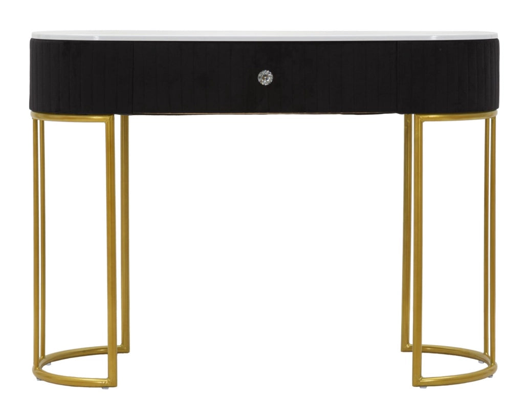 Consolle in metallo dorato, piano in simili marmo bianco 100x43x74cm Montepellier