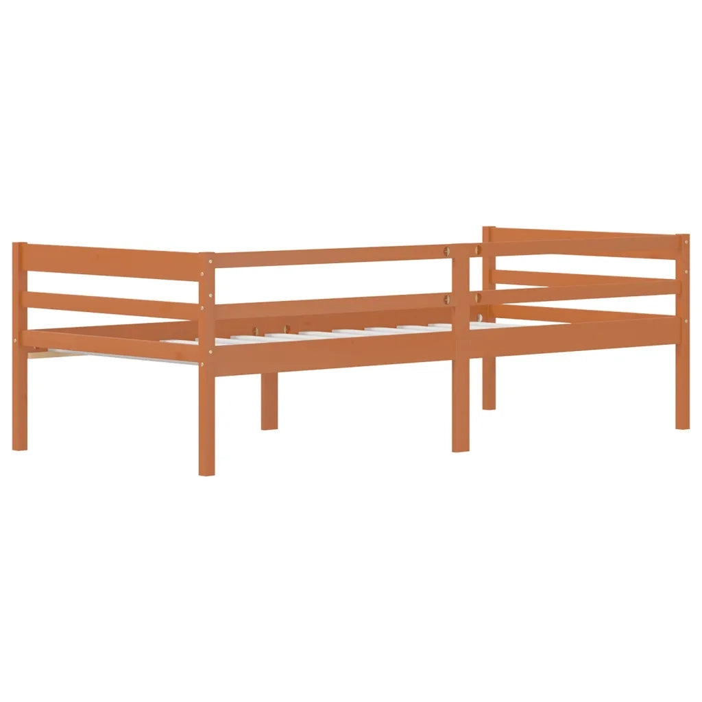 Letto singolo | Letto per adulti | Giroletto senza Materasso Ambrato Legno Massello Pino 90x200 cm