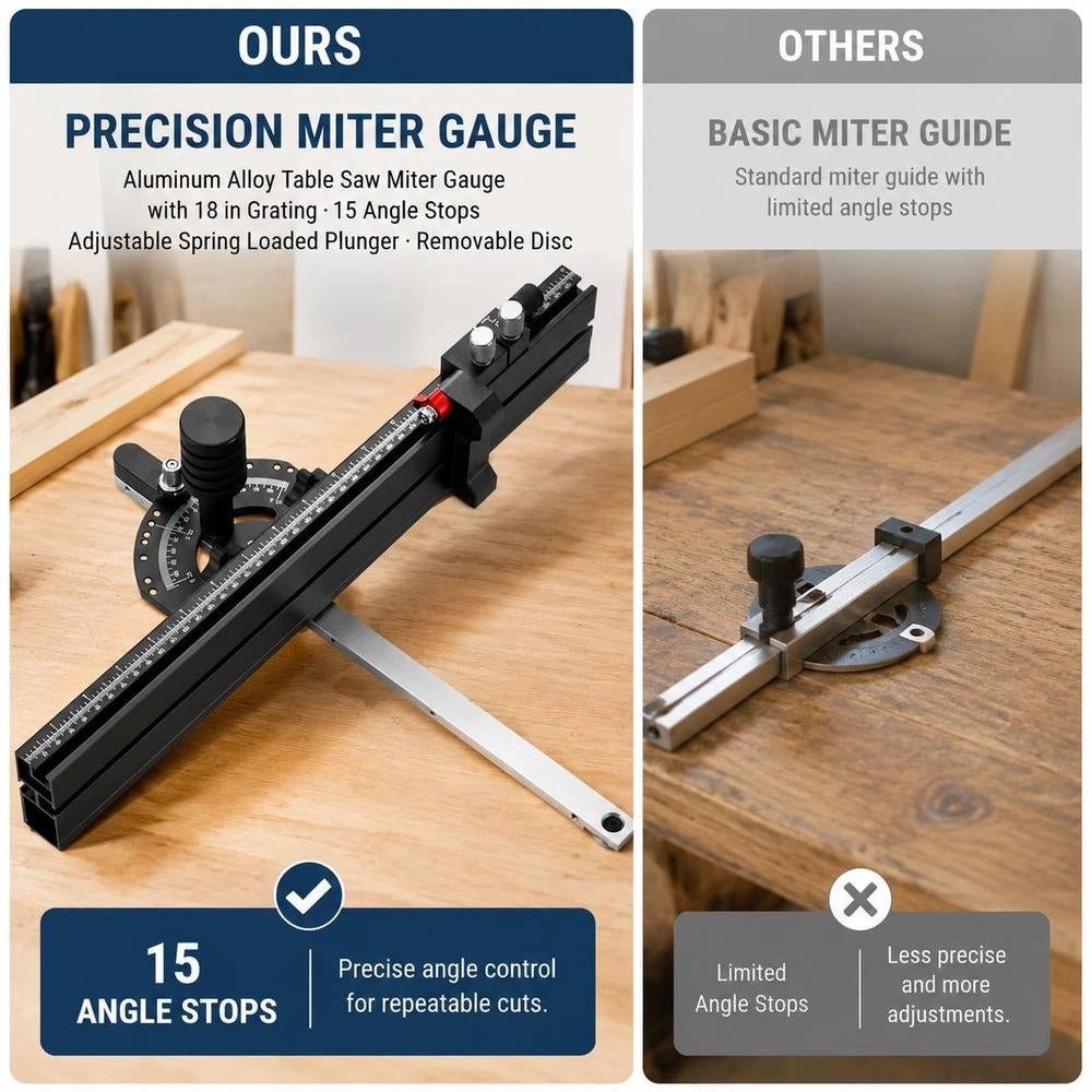 Precision Miter Gauge For Table Saws, Standard Slot, 3/4 X 3/8 Inch, 45.7 Cm Grid