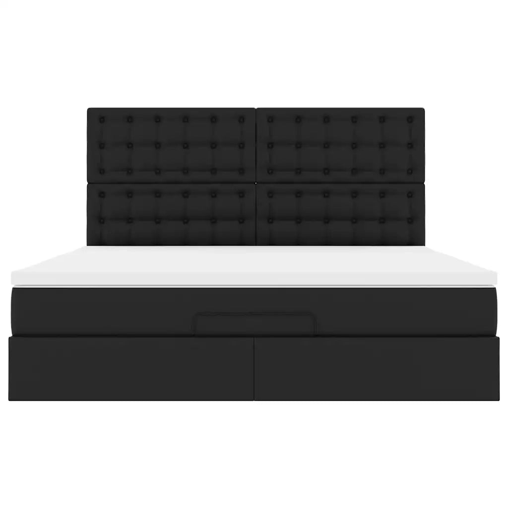 vidaXL Struttura Letto Pouf con Materasso Nero 180x200 cm Similpelle