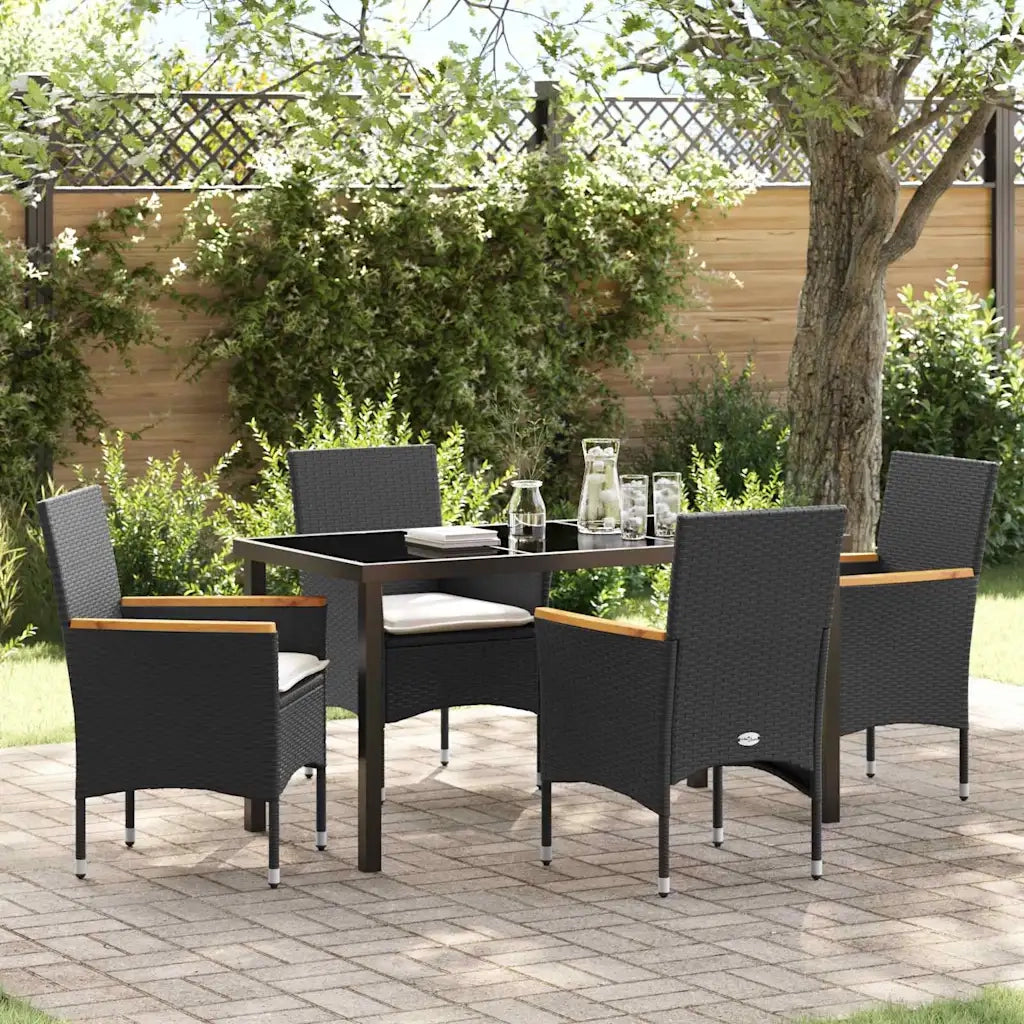 Set da Pranzo per Giardino con cuscino 5 pcs Nero polyrattan
