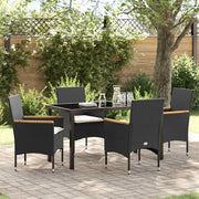 Set da Pranzo per Giardino con cuscino 5 pcs Nero polyrattan