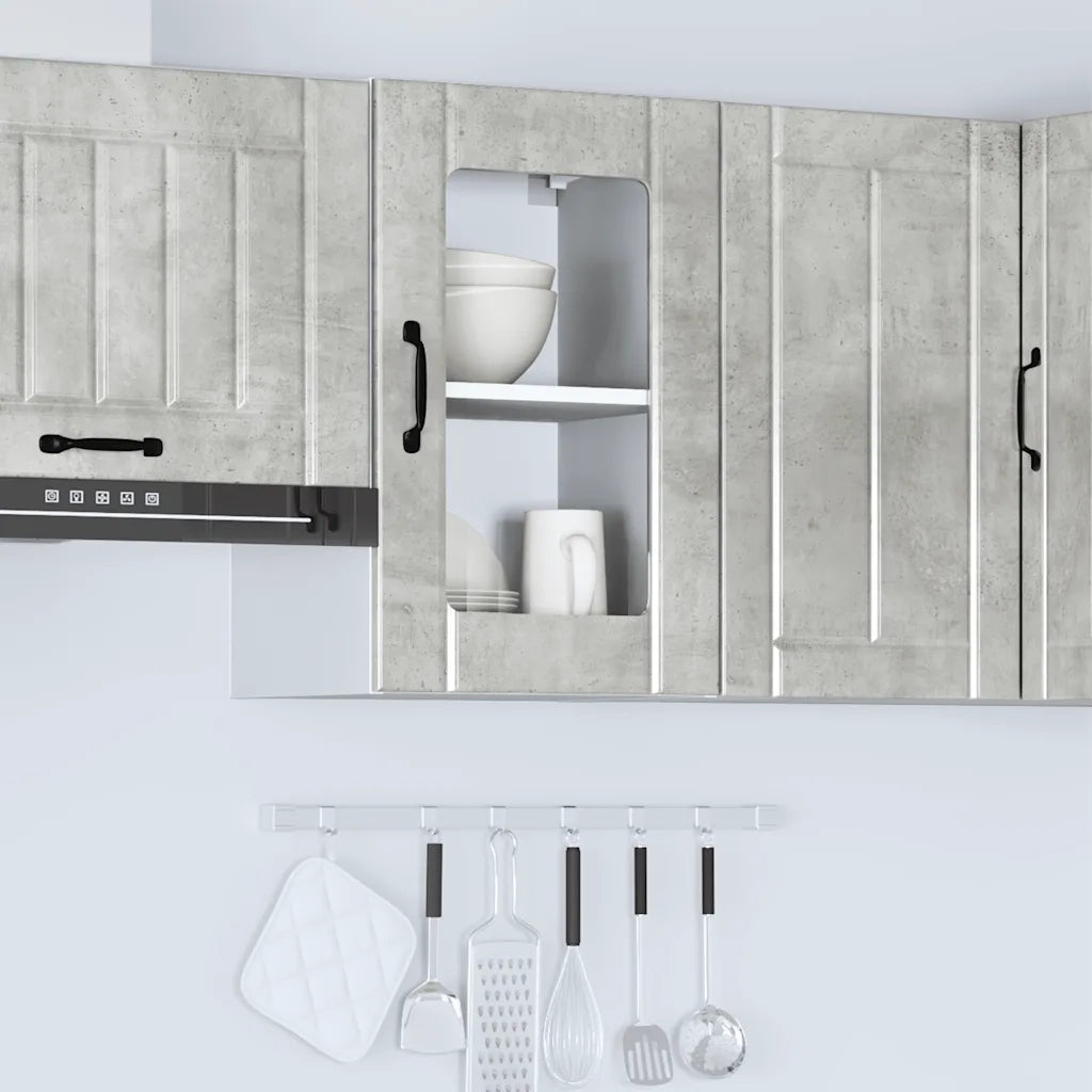 Pensile da Cucina con Porta in Vetro Lucca Grigio Cemento 853771