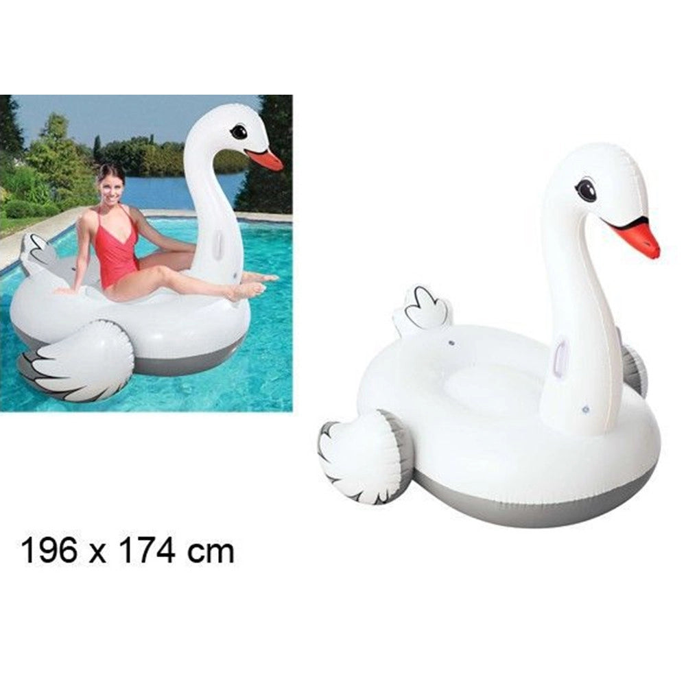 Trade Shop - Cigno Gonfiabile Cavalcabile Gigante 196x174cm Materassino Con Maniglie Piscina 016104 -