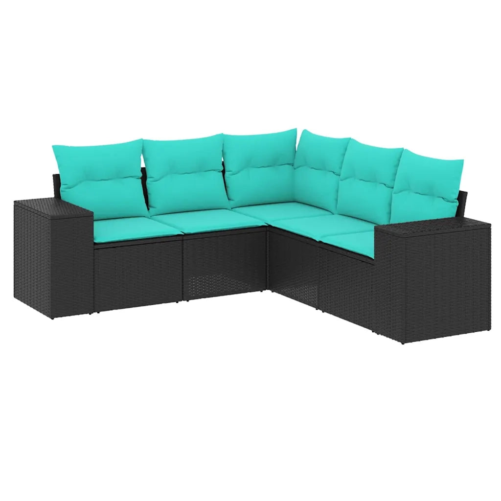 Set Divani da Giardino 5 pz con Cuscini Nero in Polyrattan 3222546