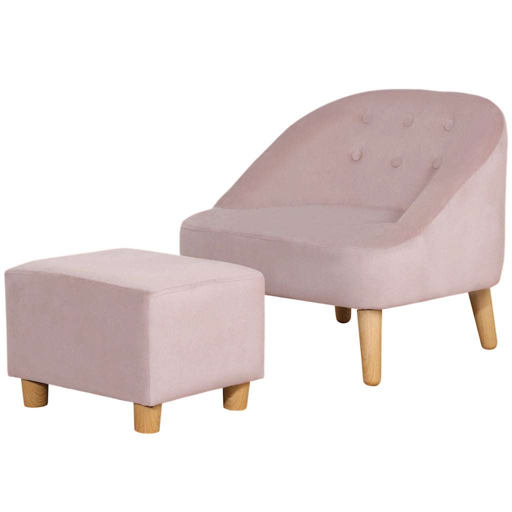 Poltrona per bambini con poggiapiedi ¨C Xylo ¨C tessuto velluto rosa 51x51x50 cm 3-5 anni